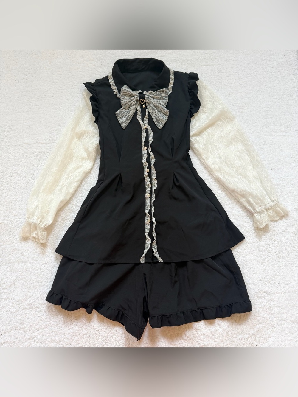 Majoretty Setup 3L Jirai Kei Ryosan Anime Big bow Black Lolita Kawaii Plus Dress